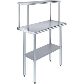 Stainless Steel Work Table with Wide Single Tier Overshelf | Metal Kitchen Prep Table & Shelving Combo (18" x 36" Work Table + 12" Overshelf)