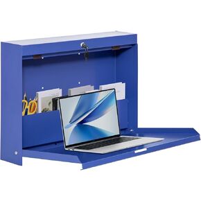 biosp Folding Wall Mounted Desk, Lockable Wall-Mounted Workstation with 22"W x 15"D Work Surface, Fold Down Floating Desk with Magnetic Closure for Office Factory, Blue, 23.62''W x 5.12''D x 18.11''H