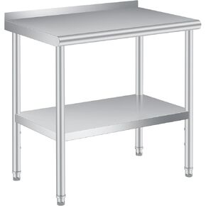 Stainless Steel Table for Prep & Work 36 x 24 Inch with Backsplash and 4 Caster Wheels, Commercial Heavy Duty Table with Adjustable Under Shelf for Commercial Kitchen Restaurant Busines