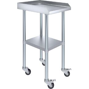 AmGood Commercial Work Table with Backsplash and Sidesplashes with Casters | NSF (Stainless Steel Table with Sideguards + casters, 18" Long x 24" Deep)