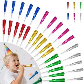 30 Pieces Party Blowers for Kids, Metallic Noise Makers Party Horns Whistles Glitter Fringe Noisemaker Party Supplies Tassel Blowouts for Birthday Graduation New Years Party Favors Supplies