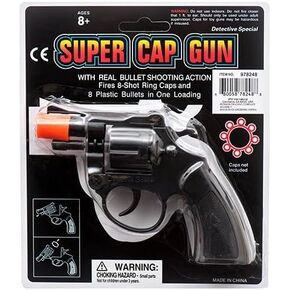 Black Plastic Small Toy Revolver 8 Shot Ring Caps Pistol for Boy