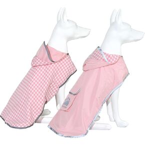 MAMORE Dog Raincoat Reversible,Waterproof Dog Rain Coat Hooded Slicker Poncho with Reflective Strip, Plaid Double Layer Rain Jacket for Small Medium Large Dogs (Pink, X-Large)