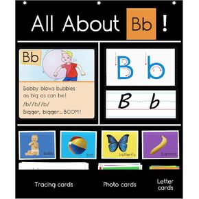 Auchq All About Letter Pocket Chart, Letter of The Day/Week Activity Wall-Provides Student Daily Practice in Learning The Alphabet, Chants, Words-Great for Classroom Homeschool 34" x 27" Black