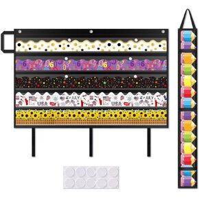 Foldable Bulletin Board Border Organizer with 5 Clear Pockets - Space-Saving Classroom Storage for Teachers, Homeschool & Office Supplies (38" x24.5" Black)