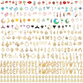 304Pcs Gold Charms for Jewelry Making, Assorted Bracelet Letter Charms for DIY Jewelry Making Necklace Bracelet, Keychains and Crafts