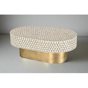 Bone Inlay Oval Coffee Table with Brass Base, 40L x 30W x 18H inches
