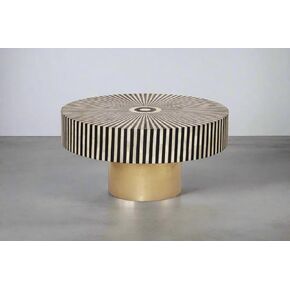 Bone Inlay Round Coffee Table with Brass Base, 36" Diameter, 18" Height