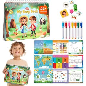 Toddler Busy Book – Montessori Activity Book for 3+ Year Olds – 14 Interactive Learning Pages with Matching, Tracing & Puzzles – Preschool Educational Toy for Fine Motor Skills & Early Development