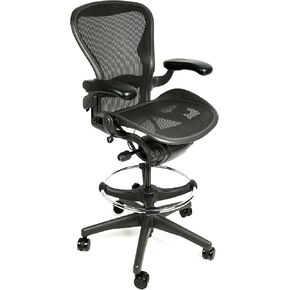 Herman Miller Aeron Drafting Stool Size B with After Market Drafting Ring, Aluminum