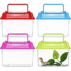 POPETPOP 4 Pcs Small Fish Tank: Plastic Goldfish Breeding Tank with Handle - Portable Mini Aquarium for Shrimp Turtle Shrimp Goldfish Tadpole (Random Color)