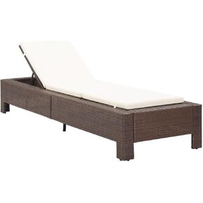Sunbed with Cushion Brown Poly Rattan