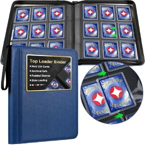 GEAoffice 9 Pockets Top Loader Binder for 324 Cards, Premium PU Leather Side Loading Trading Card Binder for Toploader, Ringless Card Collection Album Holder for 3"×4" Rigid, Black