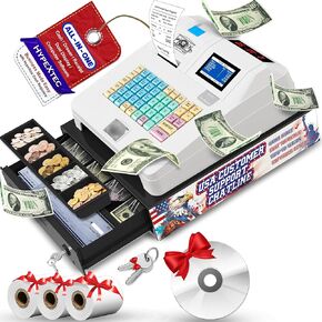2025 HypeXtec Smart Cash Register for Small Business with Cash Drawer,Waterproof&Oil-Proof Electronic Calculator Cash Registers Dual Display and Auto Print Receipt
