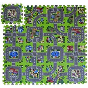 Play Mat Road Toy Foam Playmat Interlocking Floor Puzzle Road Playroom Mat Interactive Play Set (18 Piece Set Zoo)