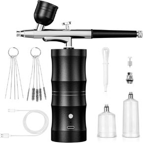Airbrush Kit with Compressor Portable Airbrush Kit 48PSI High-Pressure Non-Clogging Air Brush Set Cordless Rechargeable with 0.3mm Nozzle and Cleaning Brush for Painting,Nail Art, Makeup (Black)
