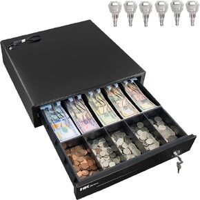 HK Systems 13 بوصة درج نقدي للخدمة الثقيلة مع 4Bill/5coin ، مقصورة عملة معدنية قابلة للإزالة ، 24 فولت ، RJ11 ، فتحة وسائط كبيرة واحدة ، أسود