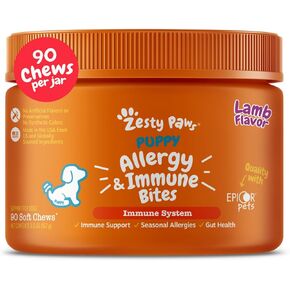 Zesty Paws Dog Allergy Relief - Anti Itch Supplement - Omega 3 Probiotics for Dogs - Digestive Health - Soft Chews for Skin & Seasonal Allergies - with Epicor Pets - Puppy - Lamb - 90 Count