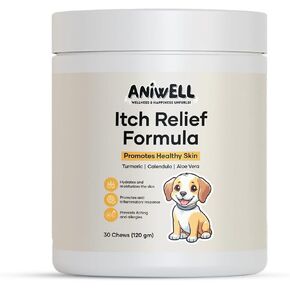 Itch Relief Chews for Dogs – Vitamin E & Borage Oil Supplement – Packed with Beneficial Fatty Acids for Healthy Skin – Seasonal Allergies Support