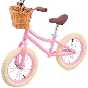 Viribus Balance Bike, 14 inch Balance Bike for 3+ 4 5 6 7 Year Old with Basket for Big Kids, Kids Balance Bikes for Girl with Rubber Tire, Carbon Steel Frame, Outdoor Toy 66 lb. Pink