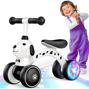 Balance Bike Tricycles Toys for 1 2 Year Old Baby, Colorful Lighting Toddler Bike, First Birthday Gifts for 1 2 Year Old Boys Girls, 4 Silent Wheels Riding Toys for 10-30 Months