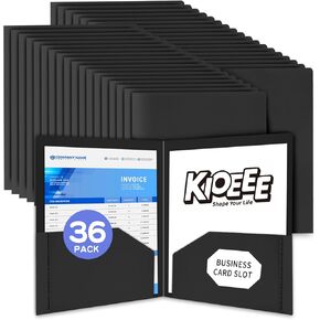 Plastic Folders with Pockets (6 Pack), Heavy Duty Plastic Folders with 2 Pocket and Business Card Slot. Fit Letter Size Paper, Black for School