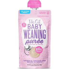 Tiki Cat Baby Weaning Puree Wet Cat Food, Chicken, 6 oz. Spout Pouch (6 Count)