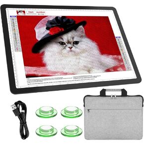 TSOCOS 11000Lux A4 Diamond Art Light Board, Light Pad with Side Physical Buttons & 6 Levels of Brightness, 3 Colors Magnetic Light Box for Tracing, Diamond Painting, Drawing, Weeding Vinyl