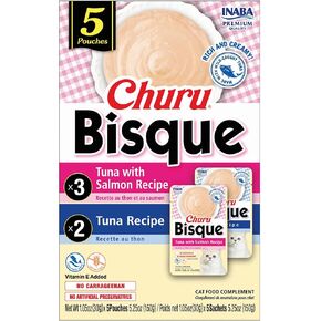 INABA Churu Bisque for Cats, Creamy Lickable Purée Side Dish with Vitamin E, 1 Ounce per Pouch, 15 Pouches, Chicken Variety Pack