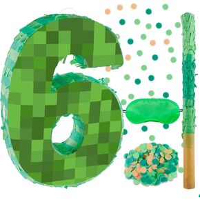 16 Inch Pixel Number 8 Pinata, Birthday Pinata with 16 Inch Piñata Stick Blindfold Confetti for Kids 8th Birthday Party Decorations(8th)
