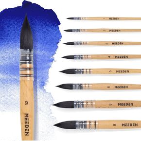 MEEDEN Watercolor Brushes Professional - 4 Pack Synthetic Squirrel Hair Artist Paint Brushes Set with Beech Wood Handle Great for Artists Hobbyists