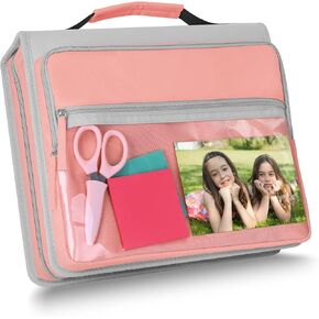 Ndsox Zipper Binder 3 Ring with Handle, 2 Inch O-Ring Document Organizer Middle School Binder with Zipper for Students, 5-Tab Expanding File Folder & 2 Mesh Pouches, DIY Clear Front Pocket, Black