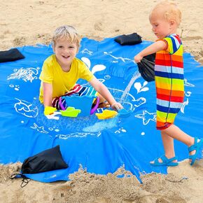 6.5 X 6.5 Ft Baby Beach Pool, Portable Kiddie Pool and Beach Blanket, 2 in 1Waterproof Foldable Sand for Kid Vacation Picnic with Storage Bag
