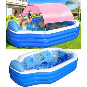 2025 Inflatable Pool with Canopy, Large Inflatable Pools for Kids,Adults, Blow Up Pools with Seats,Oversize Thickened 118"x75"x22"Inflatable Swimming Pools, Kids Pool for Backyard,Ocean Theme-Pink