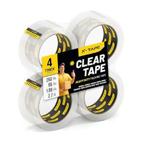 X-Tape Clear Packing Tape (4 Rolls / 260 Total Yards), Heavy Duty Packaging Tape for Shipping, Moving, Sealing and Refills, 65 Yards Per Roll, 2.7mil Thick, 1.88 inches Wide