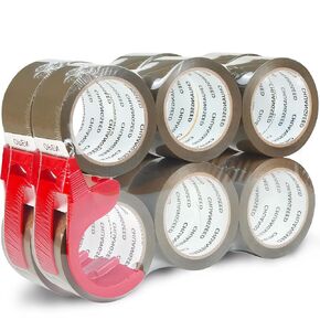 CHUANGSEED Packing Tape with Dispenser – 12 Rolls Brown Shipping Tape (2.4Mil x 1.88" x 60 Yards), Heavy Duty Box Sealing Tape for Moving, Packaging, Office, Warehouse