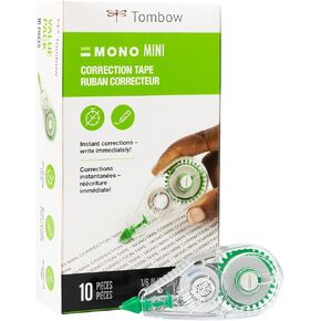 شريط تصحيح صغير أحادي اللون من Tombow 68722 سهل الاستخدام للتصحيحات الفورية، شفاف، 10 عبوات