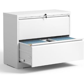 2 Drawer Lateral File Cabinet with Lock, File Cabinets for Home Office Legal/Letter A4 Size, File Cabinet Storage Cabinet,Require Assembly, White