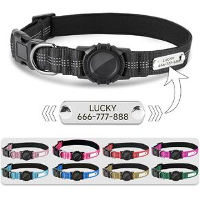Personalized Dog Collar Compatible with Airtag Dog Collar Holder, Custom Dog Collar Holder with Dog Name Tags and Phone Number, Multiple Color Options, Webbing Breathable Fabric