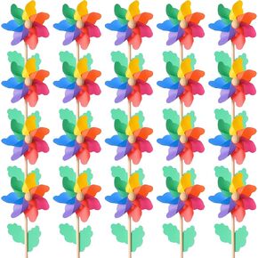 JUCOAN 20 حزمة قوس قزح دبوس ، 12 بوصة البلاستيك مسبقا التجميع مسبقا زهرة pinwheel
