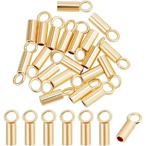 20pcs 14k Gold Plated Filled Crimp End Cap, Brass Cord Ends Gold Jewelry Findings Barrel Closed Ring Loop for 1mm (0.04 Inch) Thread Jewelry Making Beading Cord Wire Leather Tassels