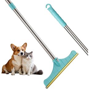 Stainless Steel Carpet Rake for Pet Hair Removal, Reusable Cat Dog Hair Remover with 47’’ Adjustable Long Handle Advanced Lint Remover Scraper for Carpets, Rugs, Mats, Furniture (Blue)