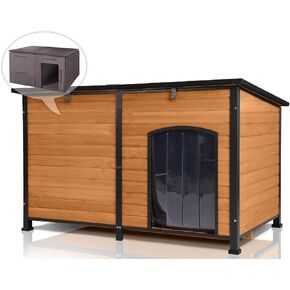 Large Dog House with Insulated Liner for Outdoor - Waterproof Outside Dog Kennel for Small, Medium, and Large Dog with All-Around Iron Frame (Brown)