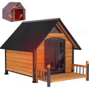 Aivituvin Dog House Outdoor Insulated Dog Kennel with Anti-Chewing Metal Frame for Medium to Large Breed, 50.9" Weatherproof Large Dog Shelter with Insulated Liner, Brown (50.9"D x 37.4"W x 37.2"H)