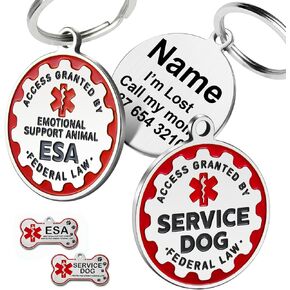 Personalized Stainless Steel Service Dog Tag - Custom Emotional Support Animal Tags for Small & Large Dogs and Cats - 4 Line Engraved Name ESA Dog Tag Ideal for Collars, Vests, and Harnesses (Bone)