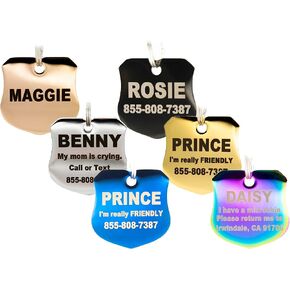 Engraved Dog Tags Personalized - Stainless Steel Engraved Dog Cat ID Tags Front & Back up to 8 Lines of Text Color Plating Gold, Rose Gold, Blue, Black, Nebula by PetANTastic