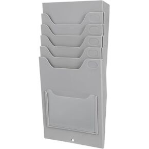 DOITOOL Time Cards Rack Retractable Wall-Mounted Time Card Holder with 5 Pockets, Plastic Employee Punch Organizer for Office, Factory to Record Attendance Indoor, Outdoor, Single Badge Rack