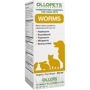 OLLOPETS Worms, Organic Homeopathic Remedy for All Pets, 1 Fl Ounce
