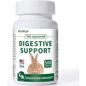 500 Tablets, Digestive Support Rabbit, Support GI Stasis, Bloat, Constipation, and Diarrhea, Strengthens Immune System, Premium Formula with High Fiber, Vitamins and Probiotics, Non-GMO