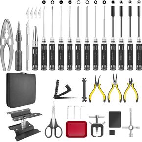 RC Station RC Tool Kit 26in1 RC Car Tool Kit Multi RC Tools Screwdriver Pliers Set Flat, Phillips, Hex, RC Car Tool Set Box for RC Car Drone 1/8 1/10 Traxxas Axial Arrma Redcat Losi RC Repair Tool Box